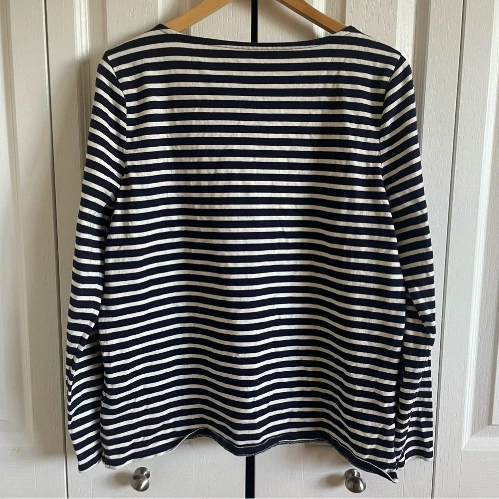 Talbots Striped Long Sleeve Top Womens L Floral Embroidered Basic Classic Preppy - Picture 10 of 15